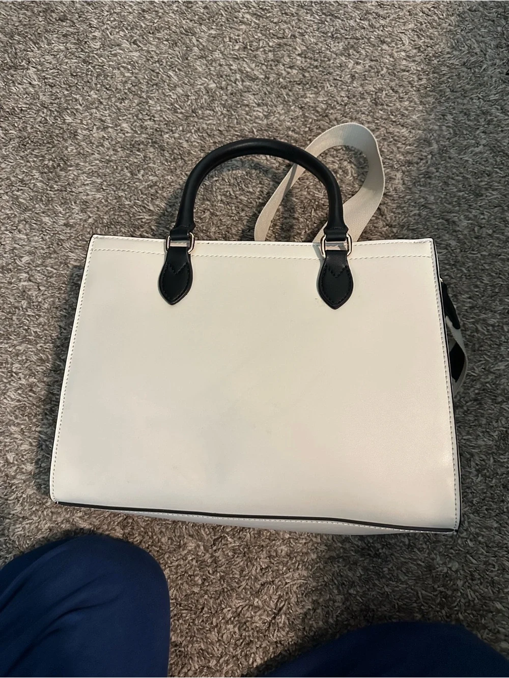 Guess White and Black Logo Satchel with Gold Charm